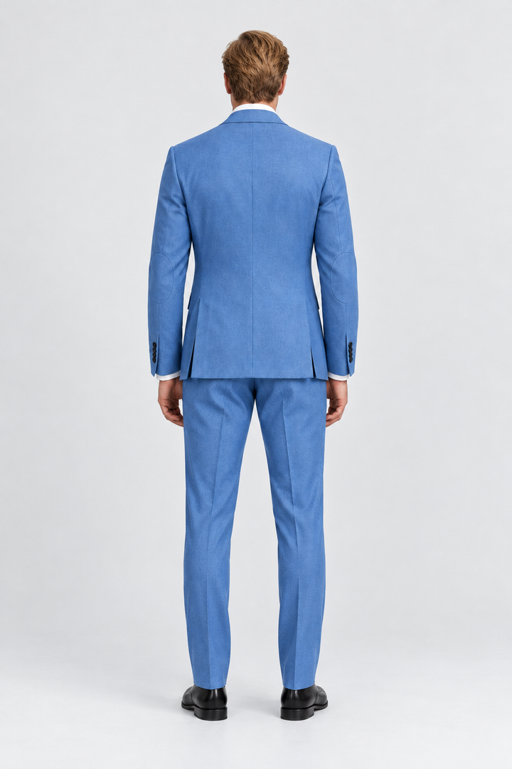 Traje Hombre Premium Texturizado Azul Acero Claro con Coderas