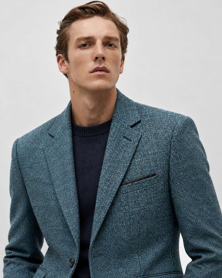Traje Hombre Premium Texturizado Azul Petróleo