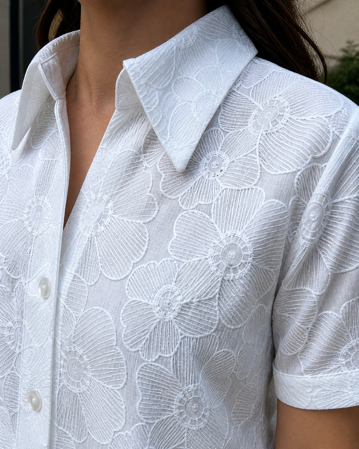 Camisa bordada floral mujer algodón suave