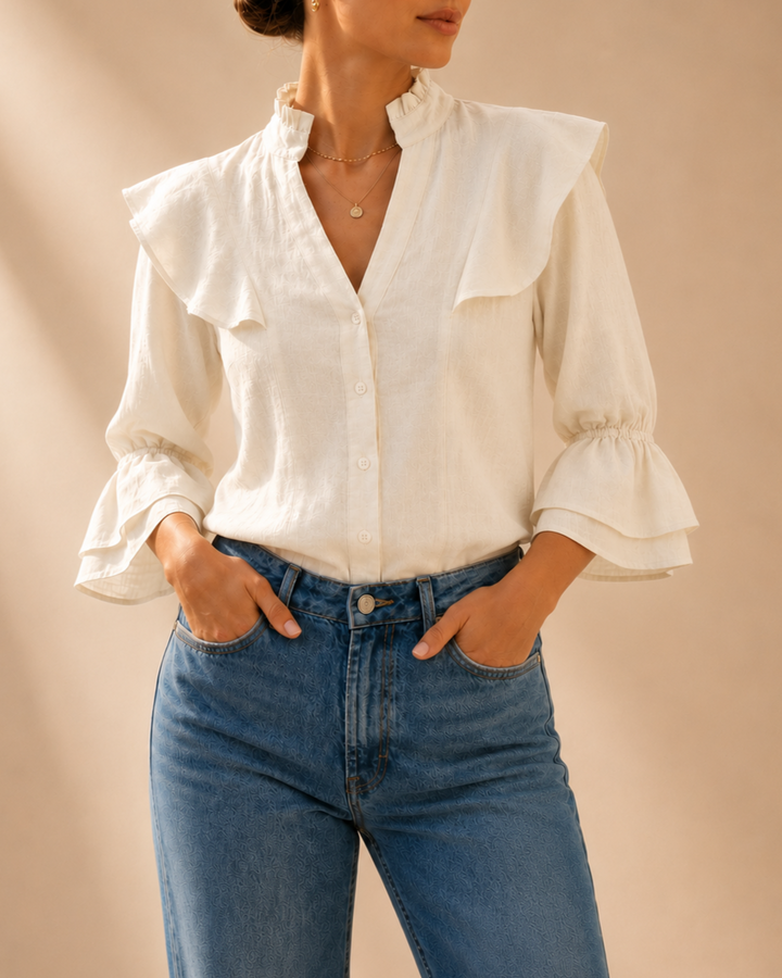 blusa con cuatro botones escote en v 