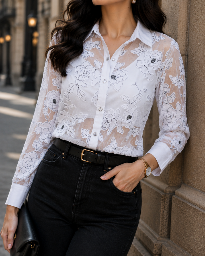Blusa Floral Transparencia Noir