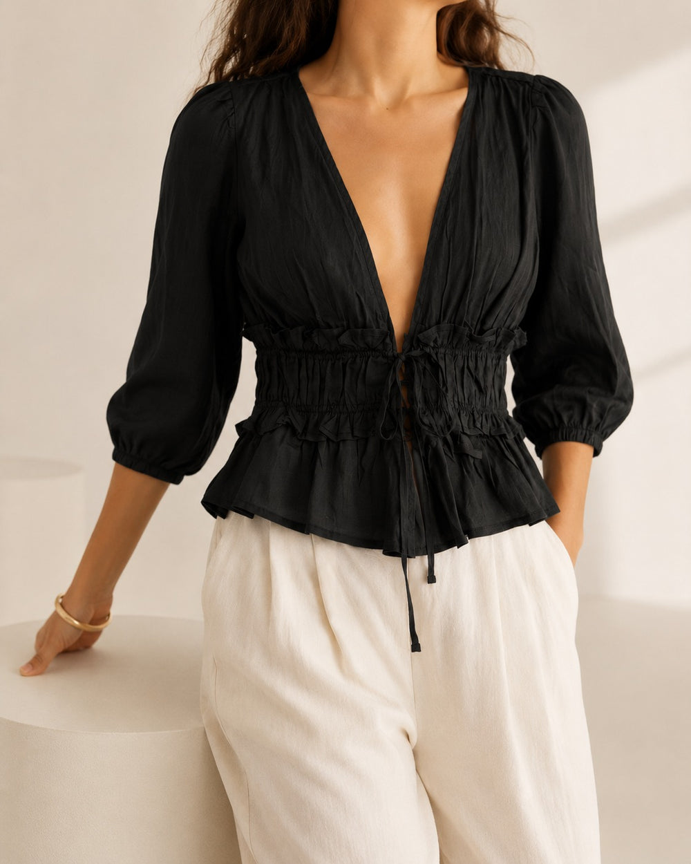 blusa con amarre frontal