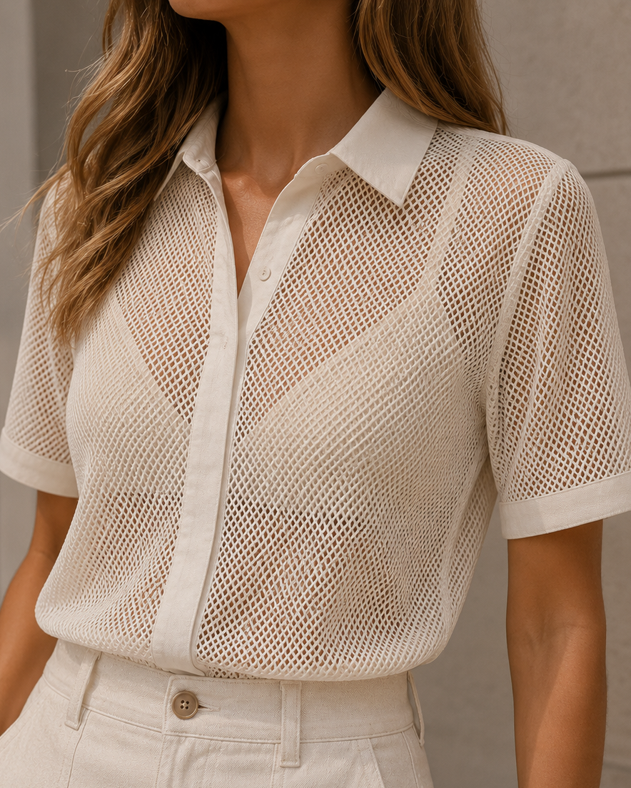 blusa beige semitransparente