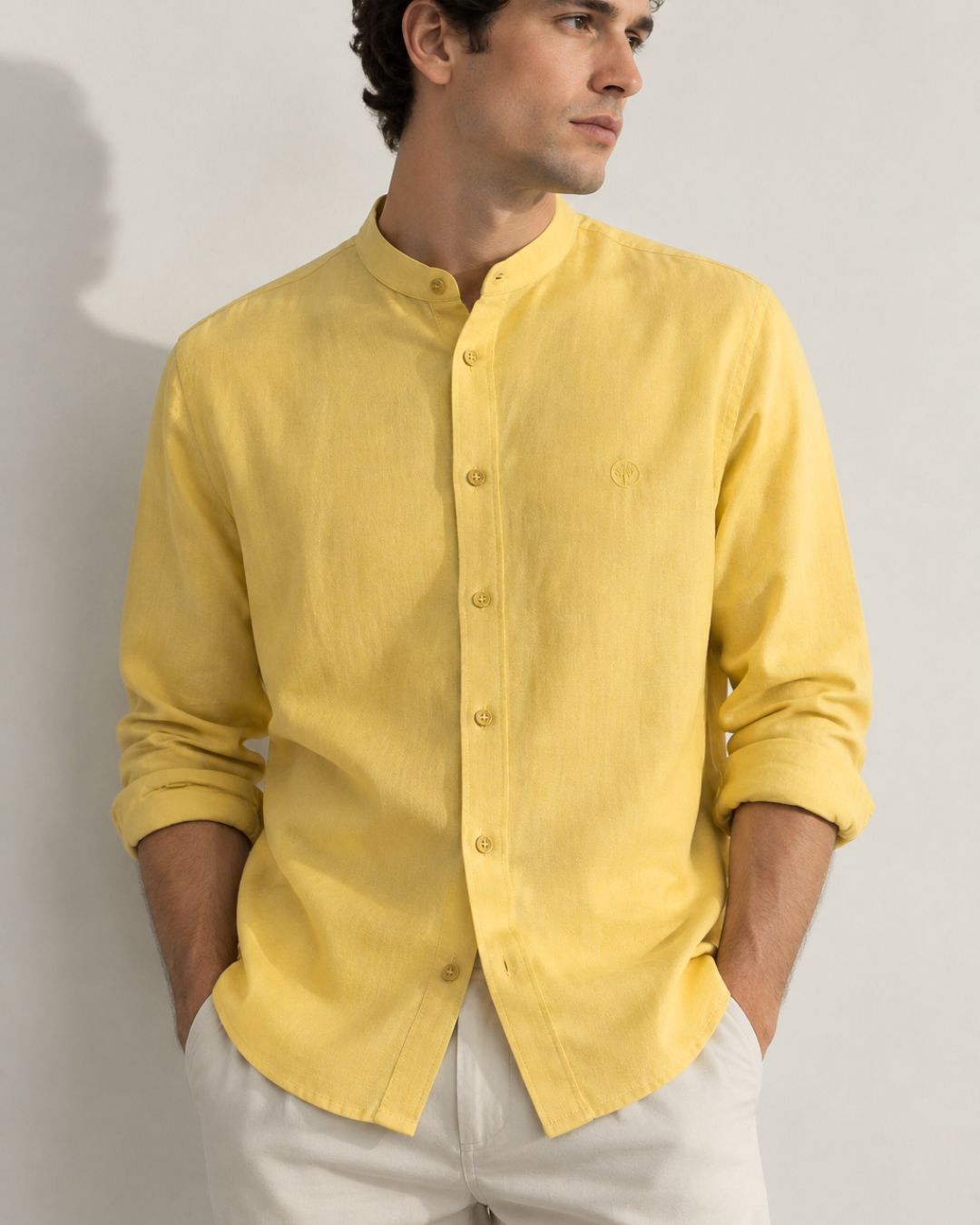 Camisa Lino Manga Larga Cuello Nerú Amalfi