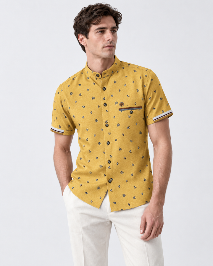 Camisa Hombre Manga Corta Estampada Cuello Nerú - Purple Rain