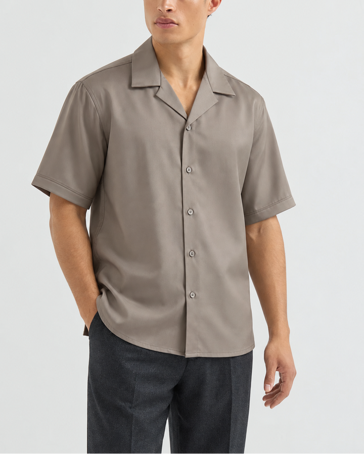 Camisa Hombre Manga Corta Satín - Purple Rain