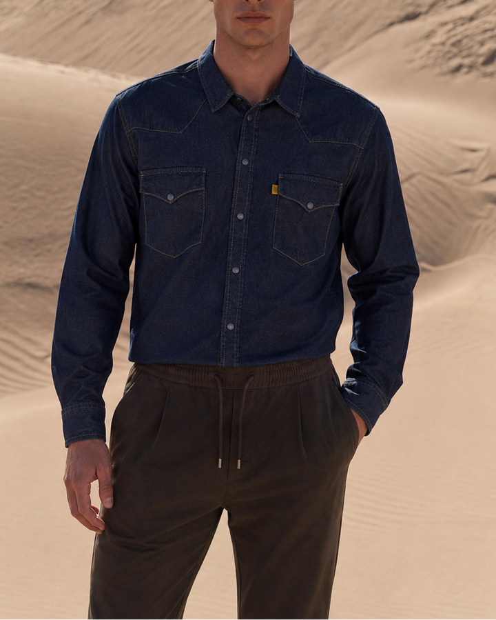camisa índigo liviano hombre con spandex