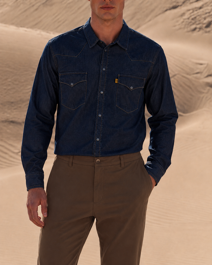 Camisa Índigo Heritage con Broches Premium Hombre | Purple Rain