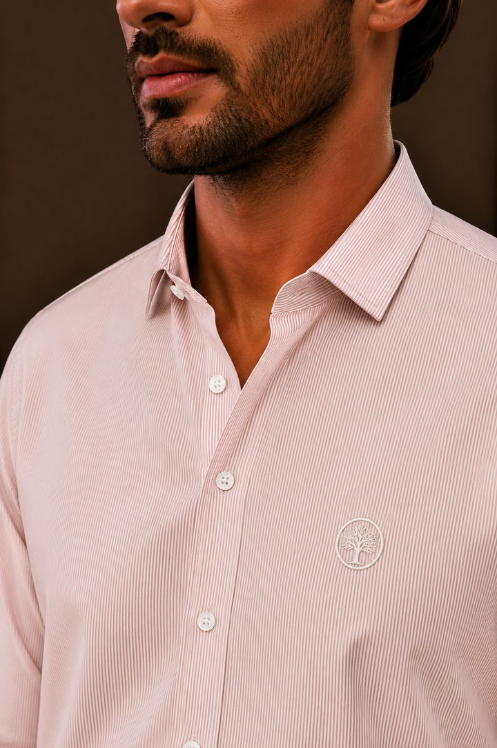 Camisa Mil Rayas Mercerizada Premium Hombre Purple Rain | Cuello Italiano Old Money