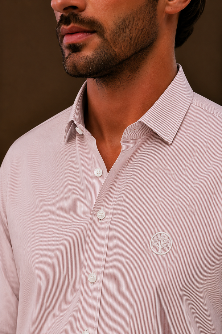 Camisa Mil Rayas Mercerizada Premium Hombre Purple Rain | Cuello Italiano Old Money