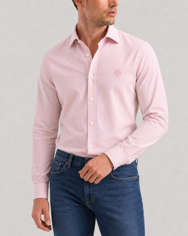 Camisa Mil Rayas Mercerizada Premium Hombre Purple Rain | Cuello Italiano Old Money