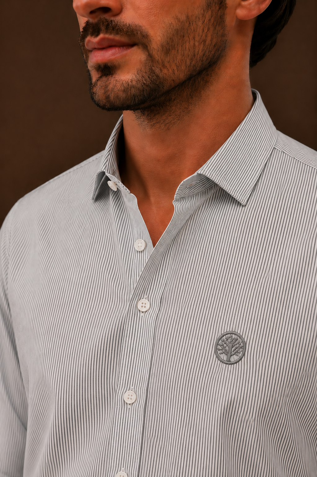 Camisa Mil Rayas Mercerizada Premium Hombre Purple Rain | Cuello Italiano Old Money