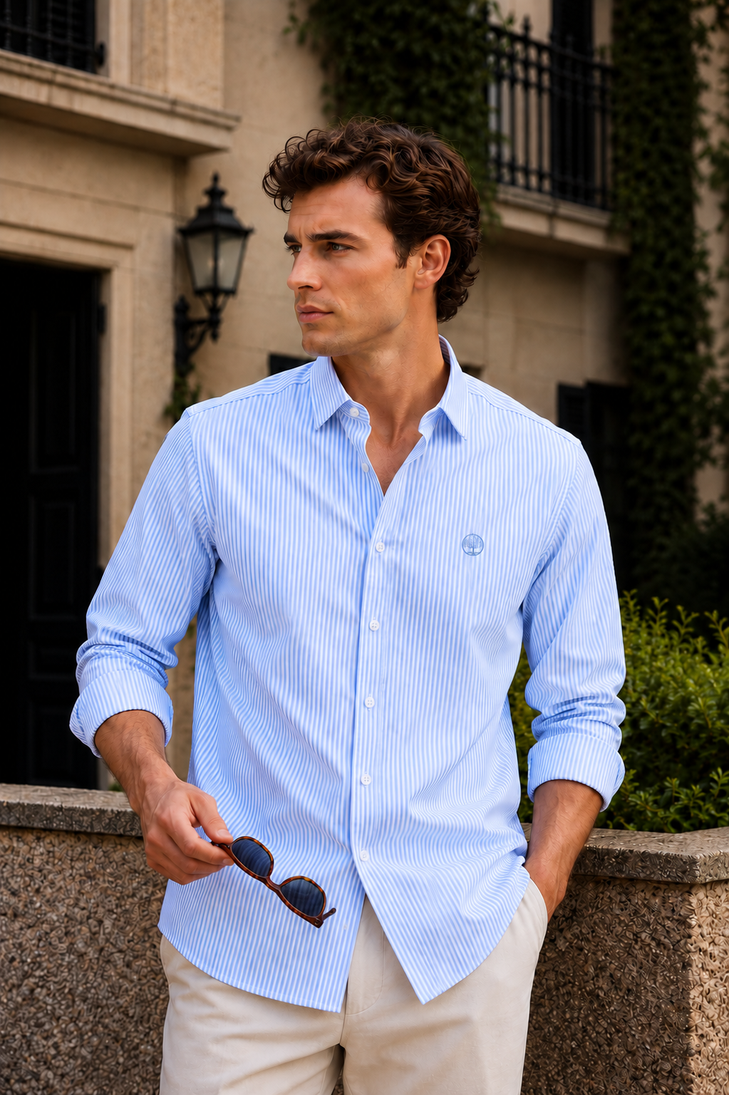 Camisa de Rayas Hombre Cuello Italiano | Portofino | Purple Rain