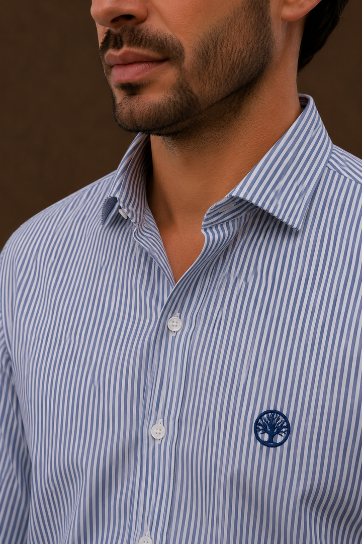 Camisa de Rayas Hombre Cuello Italiano | Portofino | Purple Rain