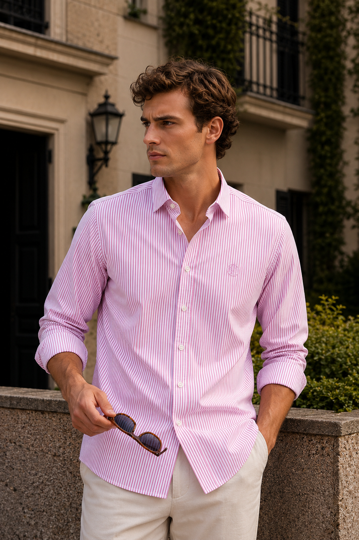 Camisa de Rayas Hombre Cuello Italiano | Portofino | Purple Rain