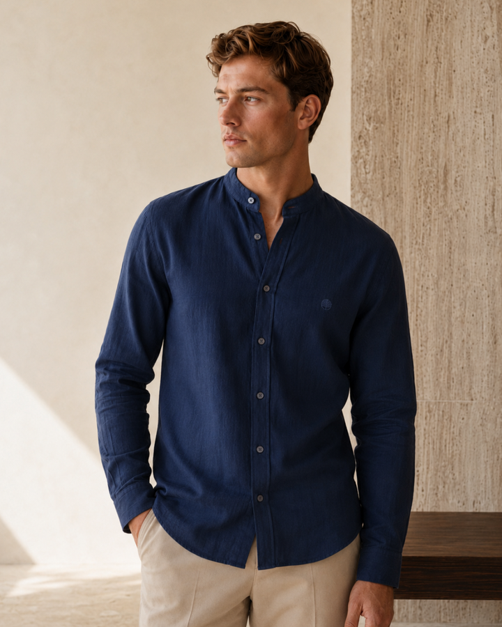 Camisa Hombre Cuello Neru tejido Micro punto Manga Larga