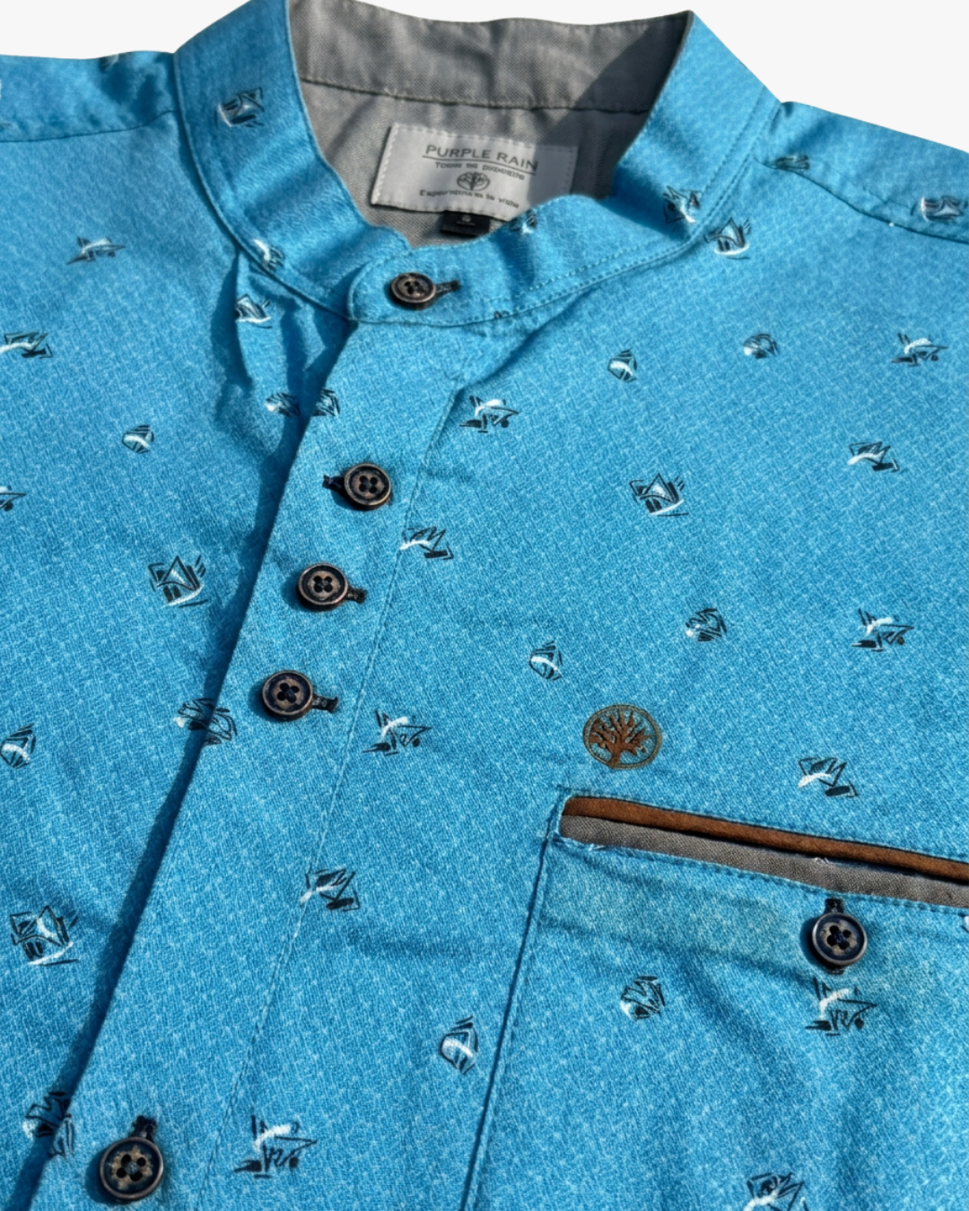 Camisa Hombre Manga Corta Estampada Cuello Nerú