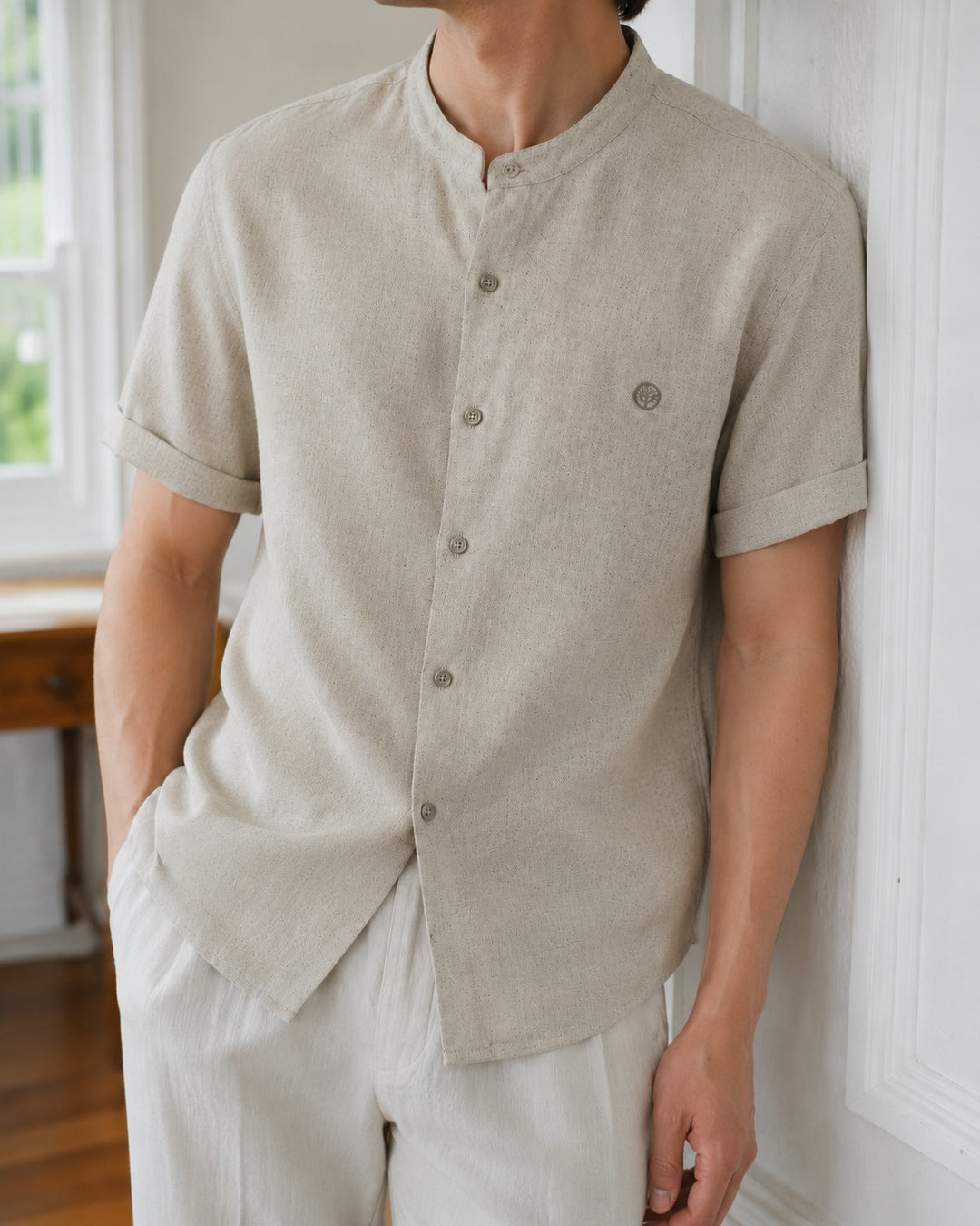 camisa lino manga corta
