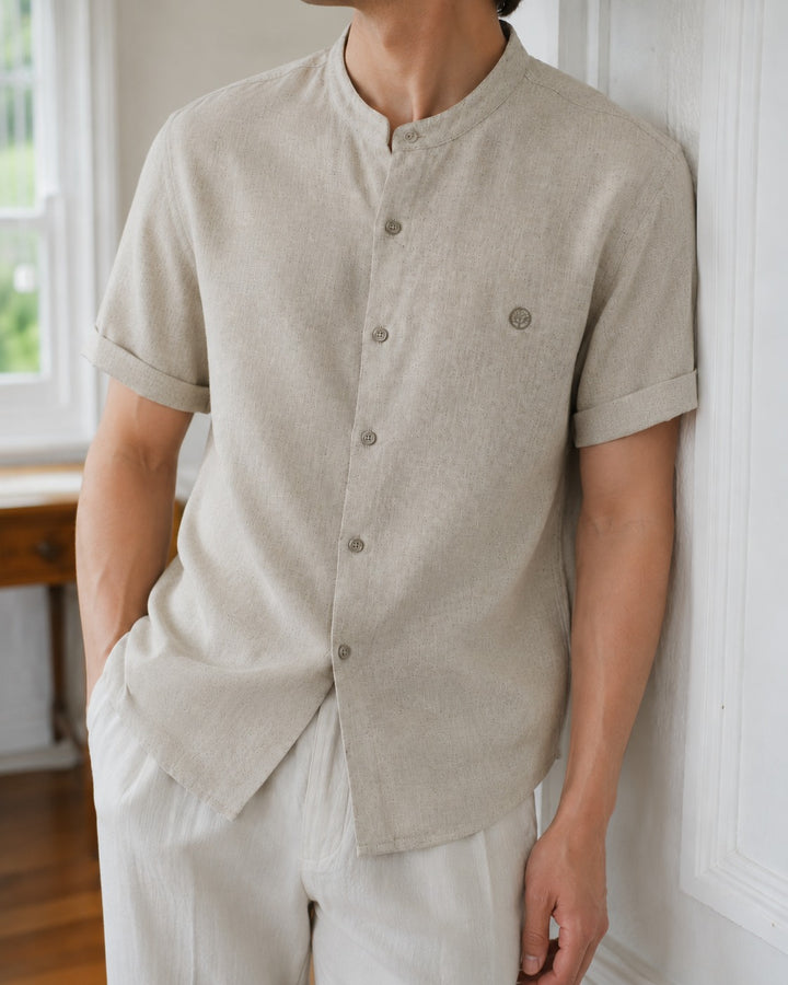 camisa lino manga corta