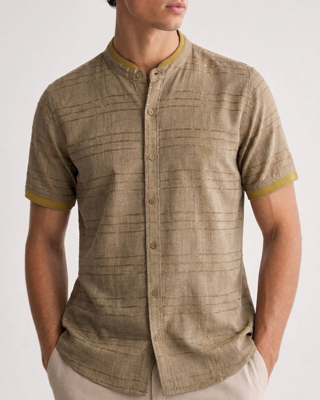 Camisa Texturizada para Hombre Cuello Nerú Manga Corta | Purple Rain - Purple Rain