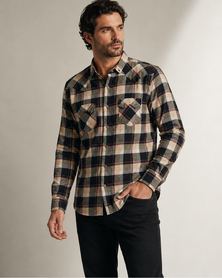 Camisa Heritage a Cuadros Beige, Gris y Negro