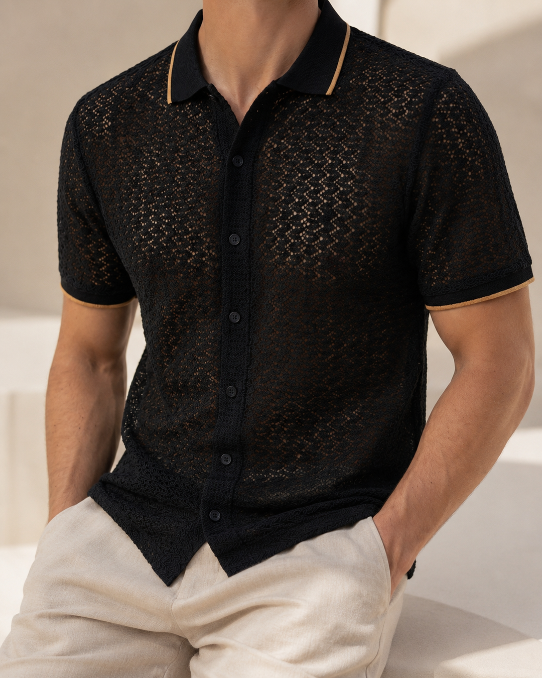 camisa en poliester negra