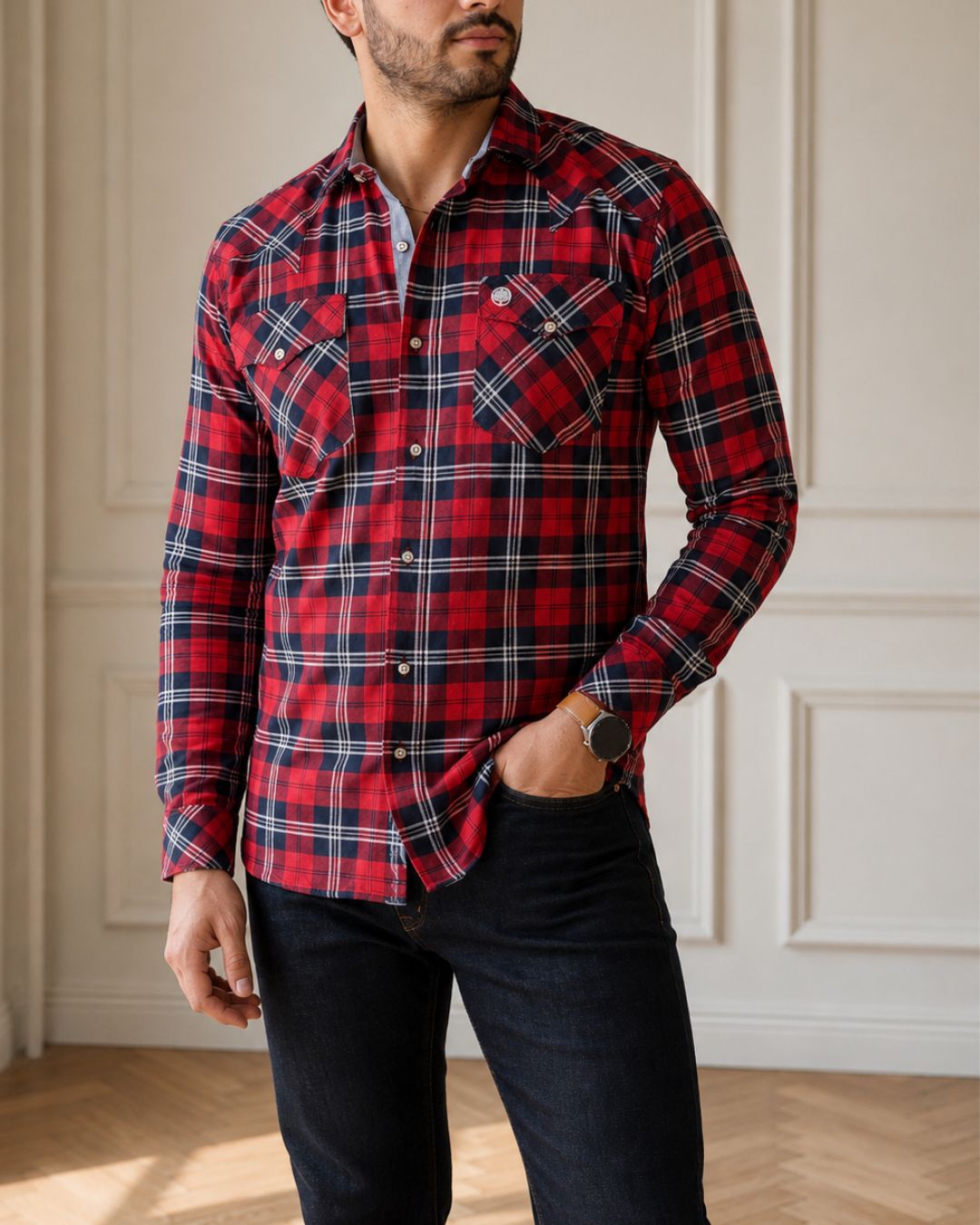camisa leñadora slim de hombre roja 