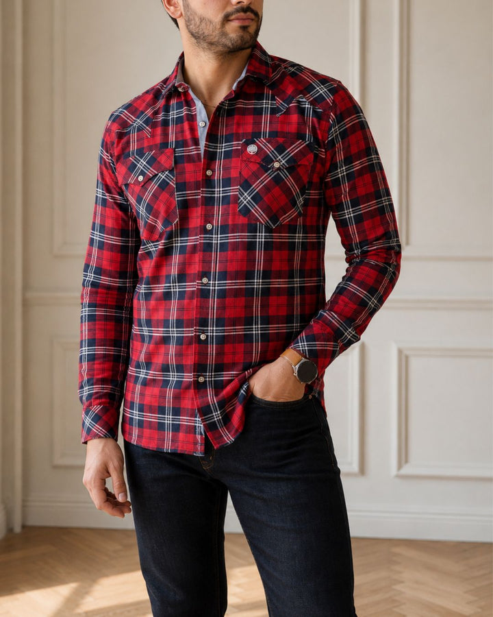 camisa leñadora slim de hombre roja 