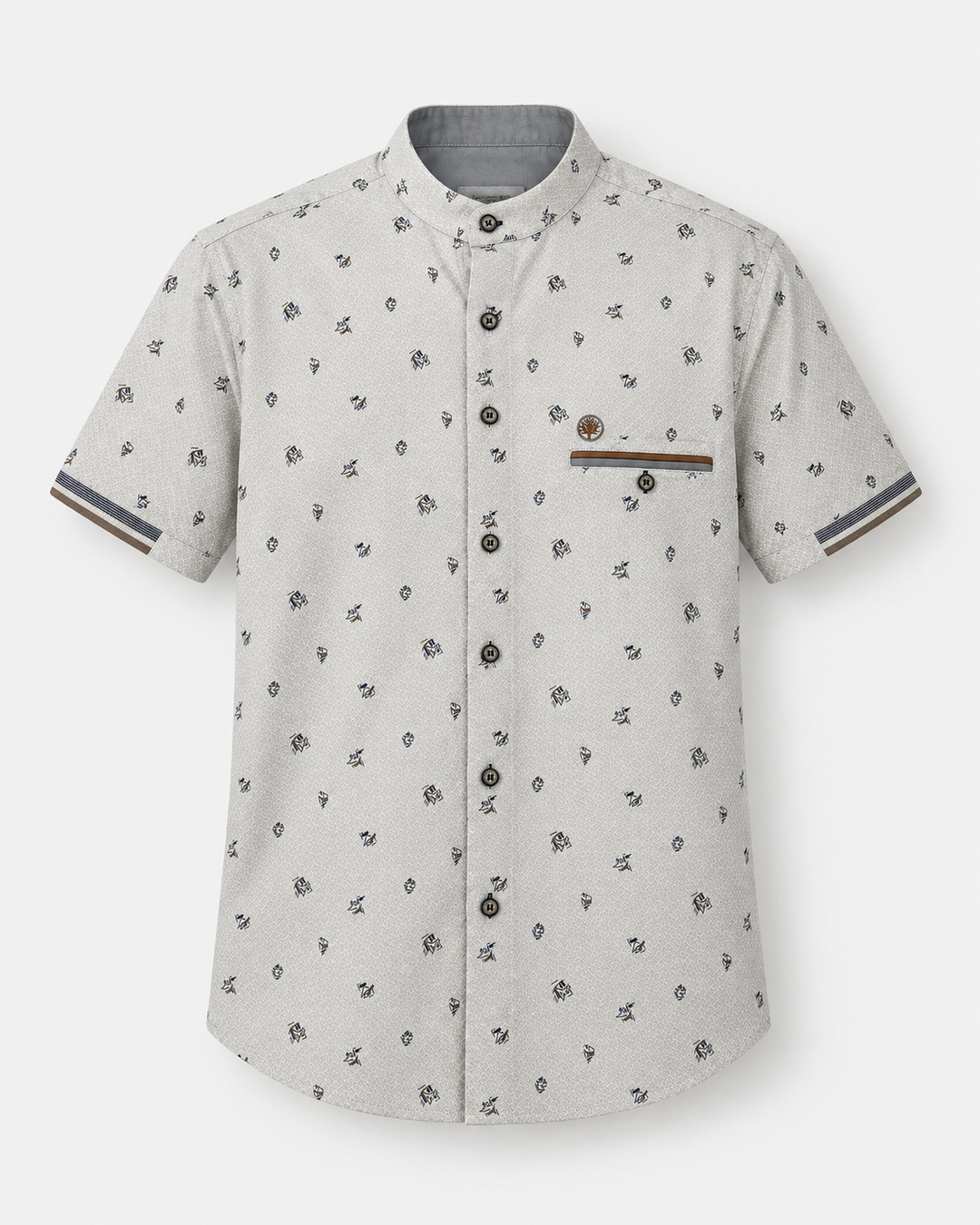 Camisa Hombre Manga Corta Estampada Cuello Nerú