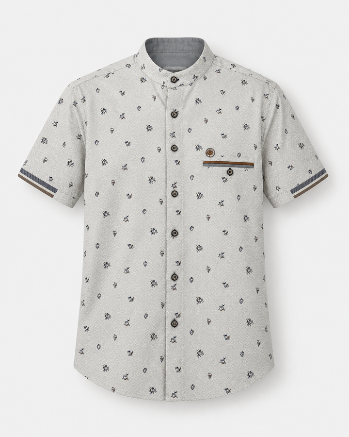 Camisa Hombre Manga Corta Estampada Cuello Nerú