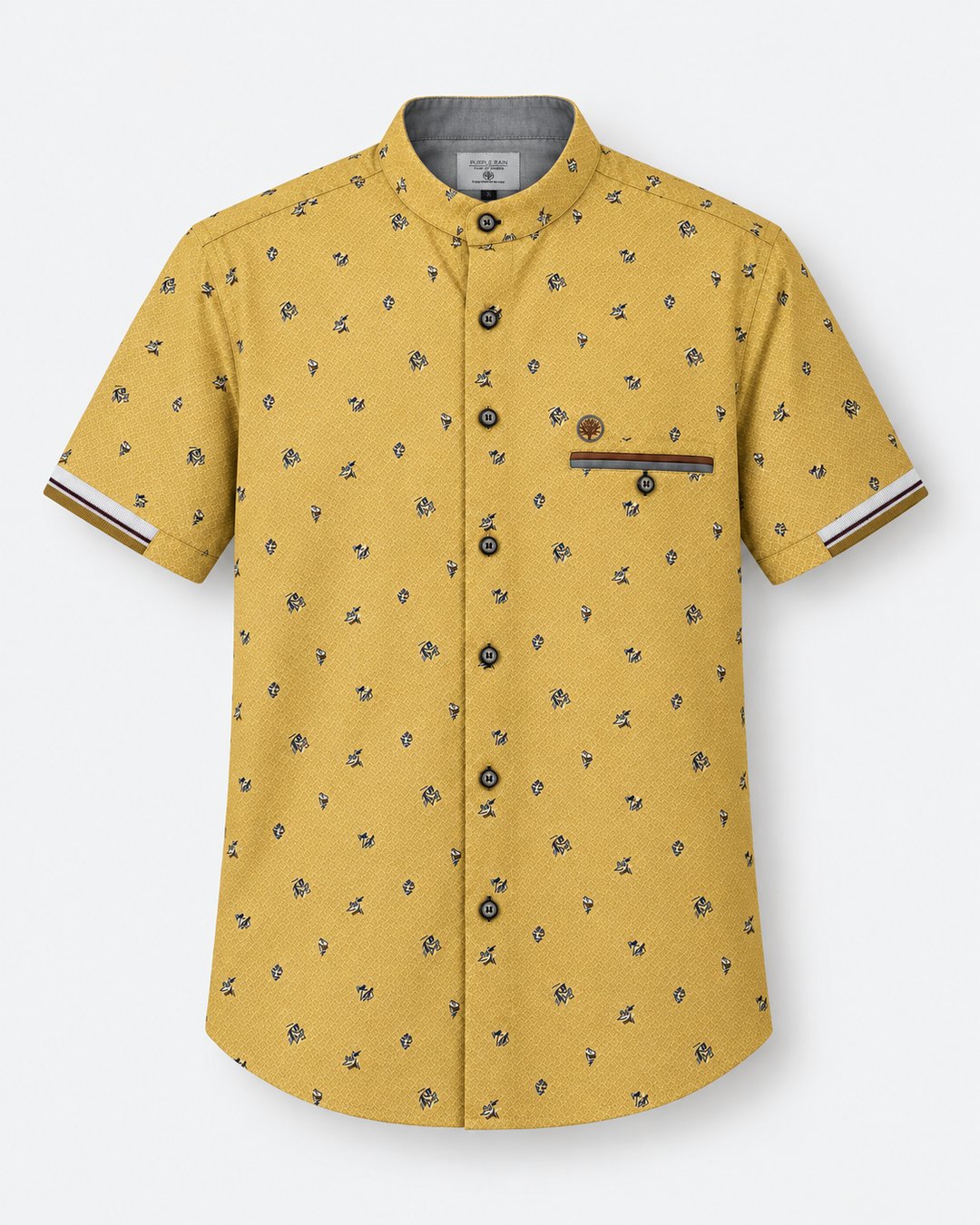 Camisa Hombre Manga Corta Estampada Cuello Nerú