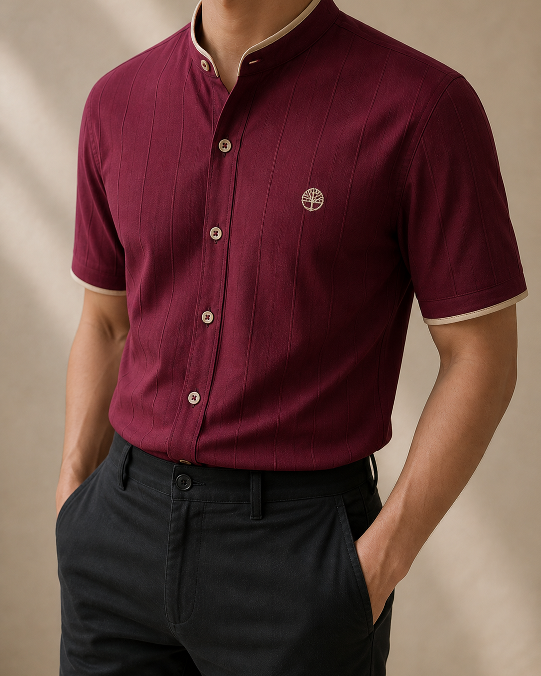 Camisa manga corta con cuello neru 100% aldodon