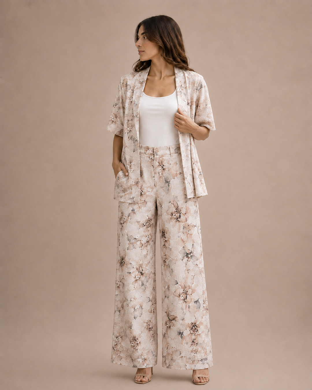 diseño kimono, bota ancha de lino estampado