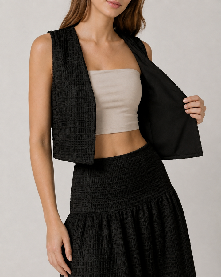 conjunto de falda larga y chaleco