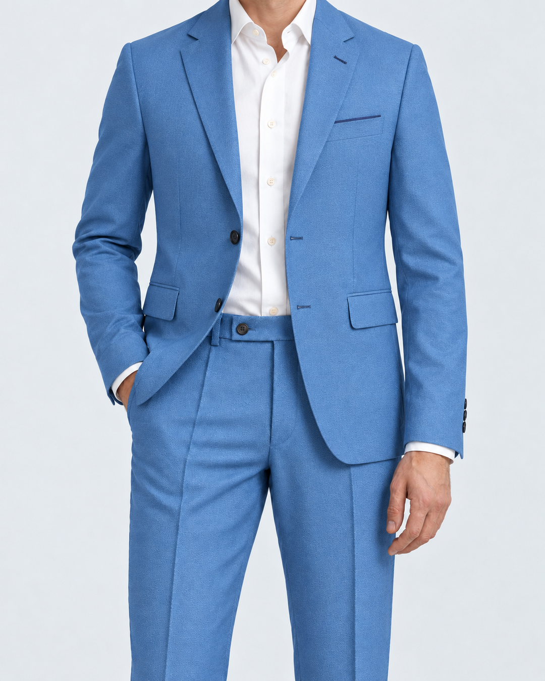 Traje Hombre Premium Texturizado Azul Acero Claro con Coderas