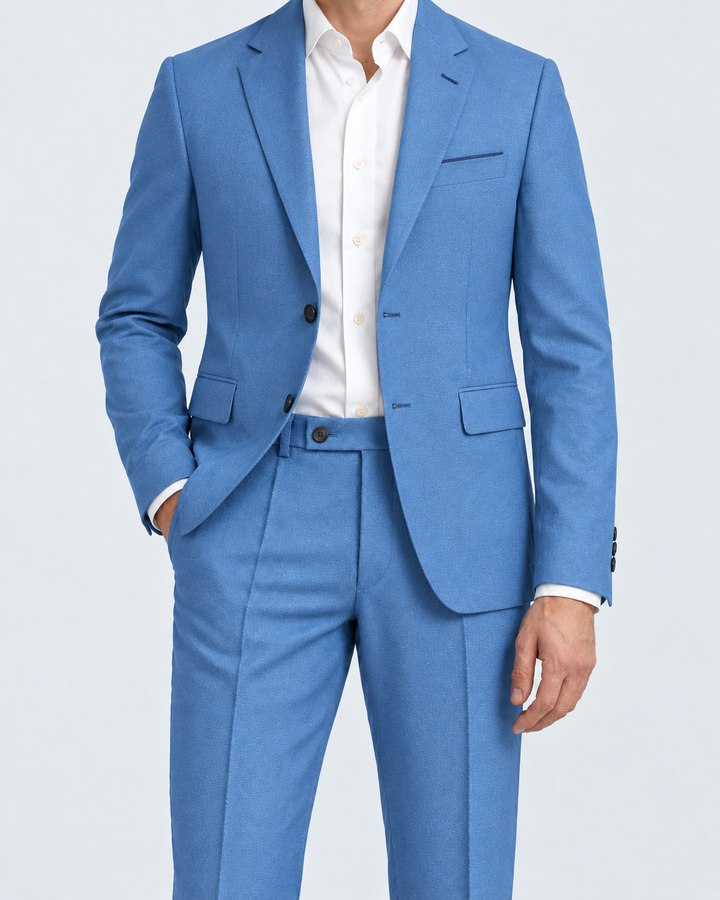 Traje Hombre Premium Texturizado Azul Acero Claro con Coderas