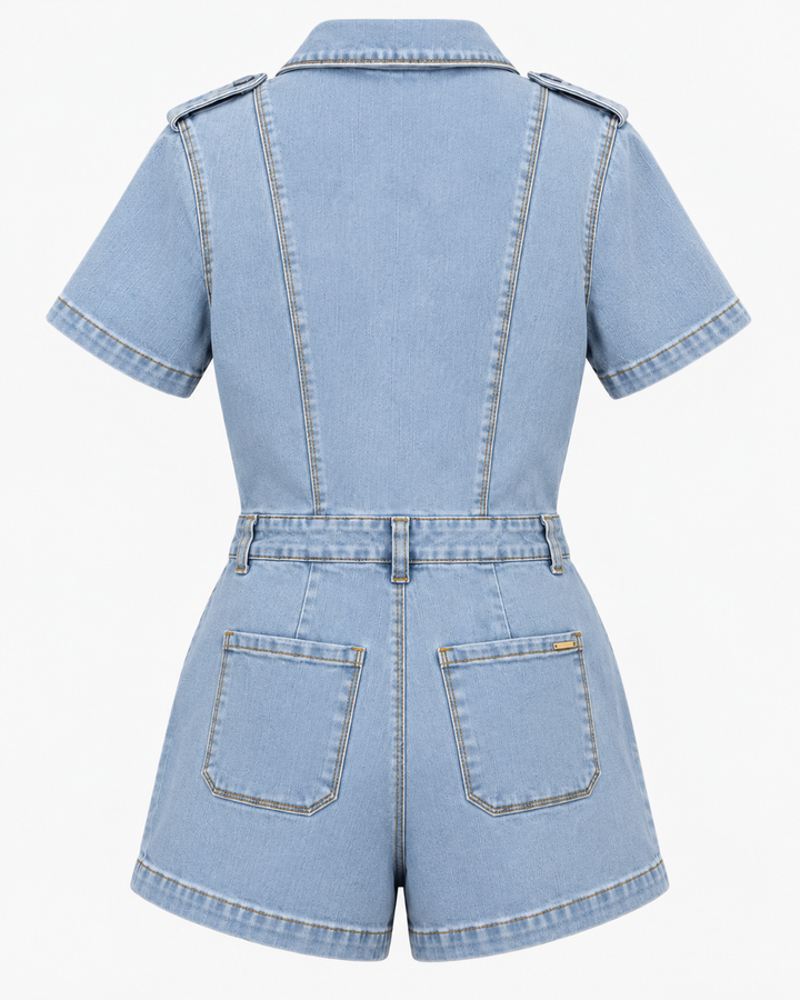 Enterizo Corto Denim Stretch con Botones Dorados
