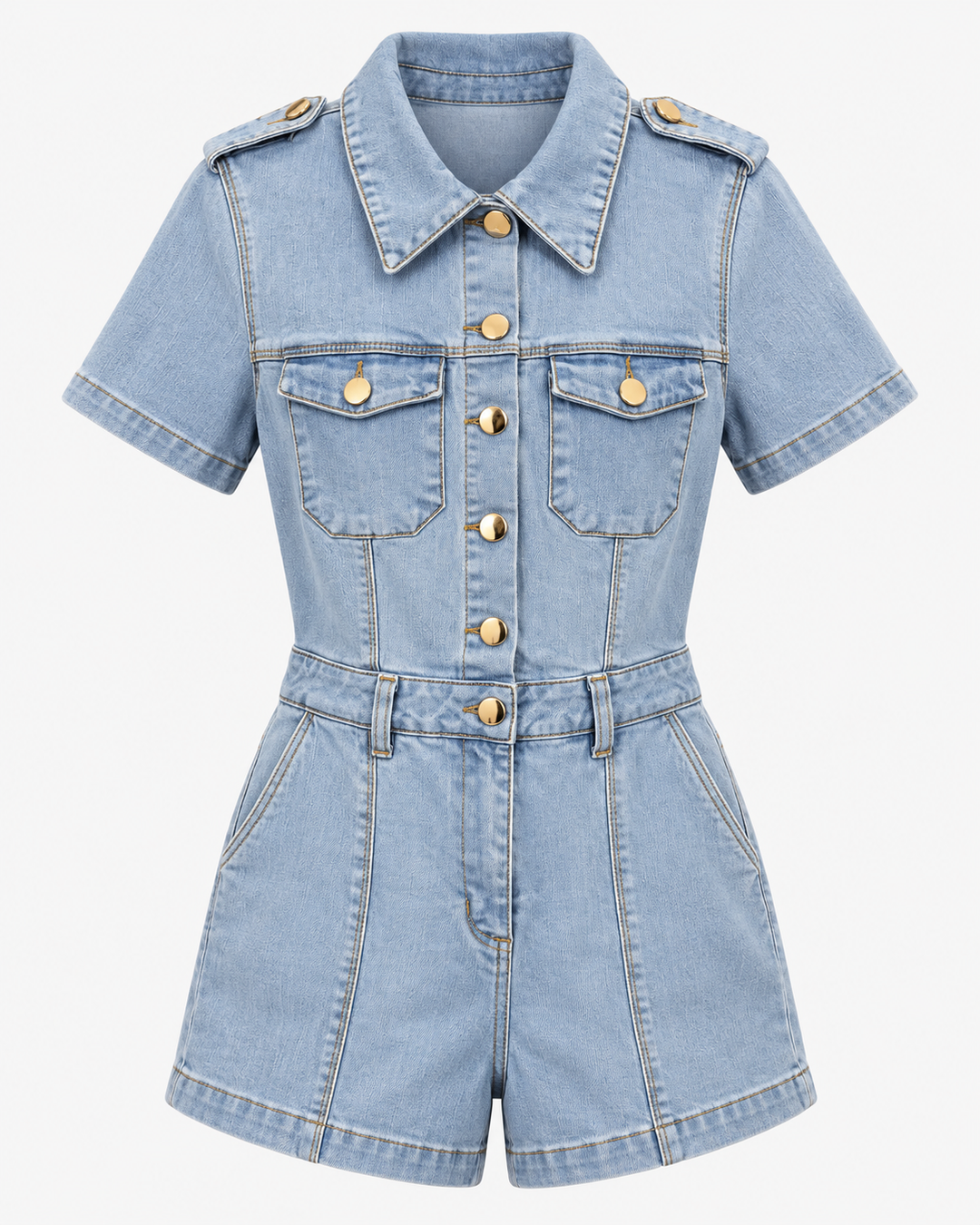 Enterizo Corto Denim Stretch con Botones Dorados
