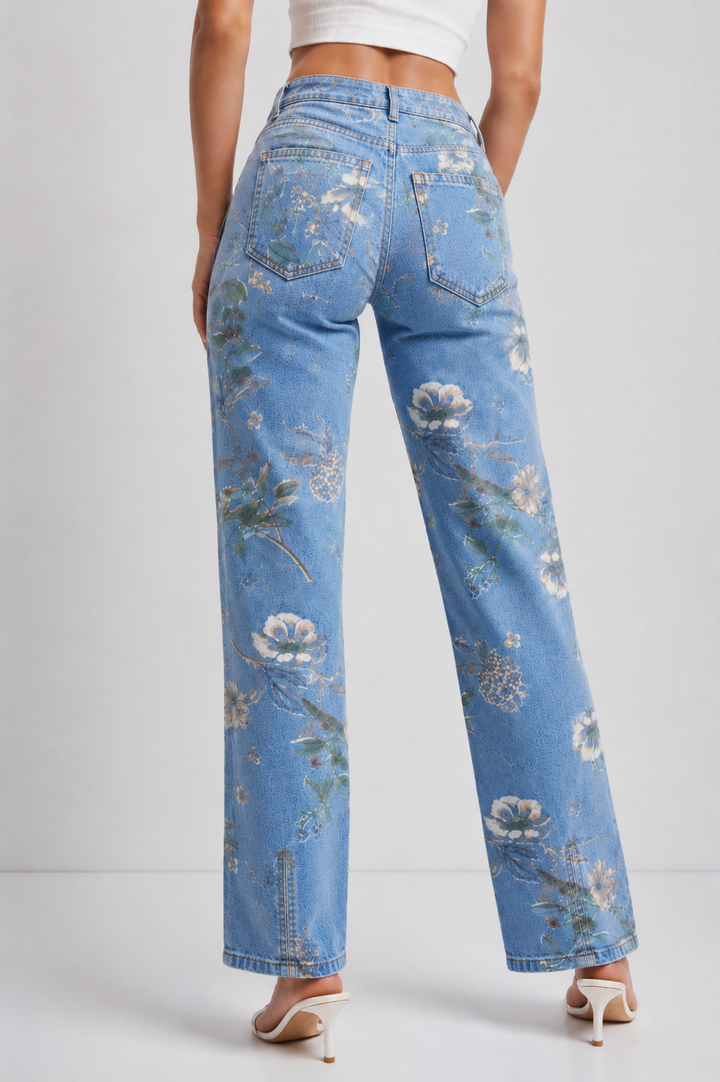 Jean Florencia Floral Ajustable – Bota Recta