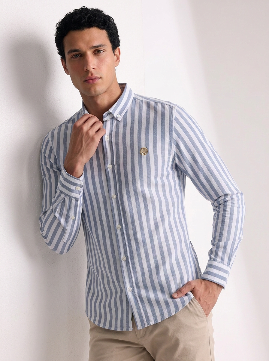 Camisa Hombre Rayas Verticales Algodón