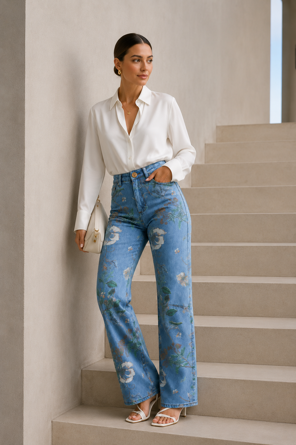 Jean Florencia Floral Ajustable – Bota Recta