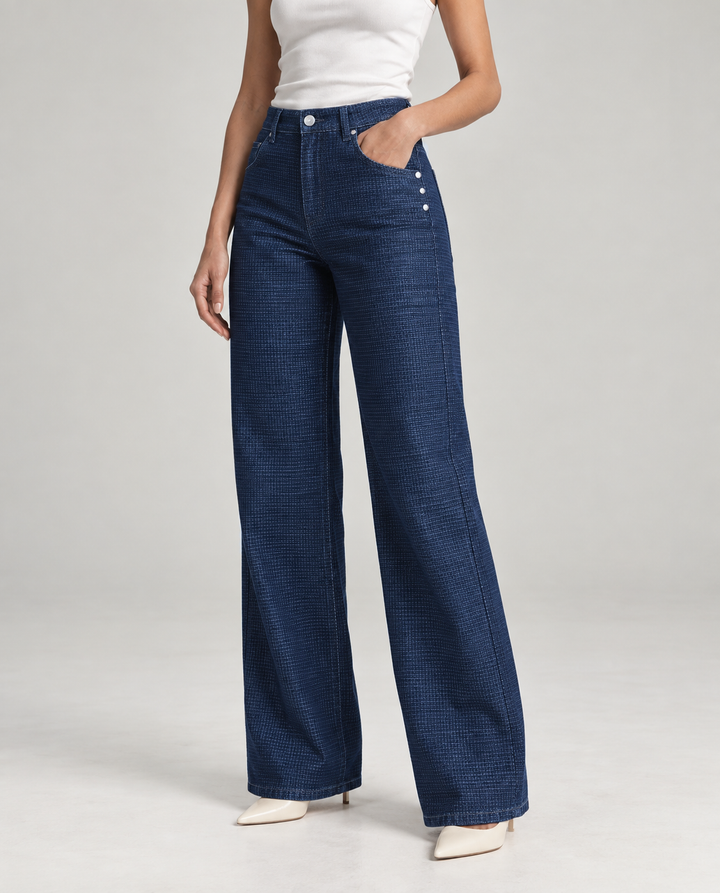 Jean Dama rígido micro cuadros flare