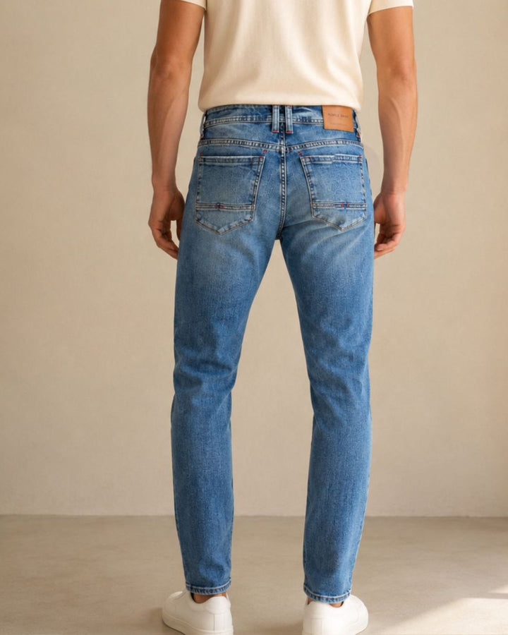 Jean Hombre Stretch Bota Recta Azul Claro Vintage | Purple Rain
