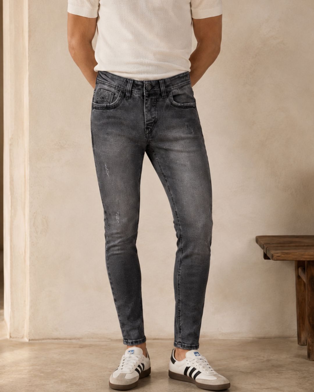 Jean Skinny Hombre Denim Stretch Gris Ahumado