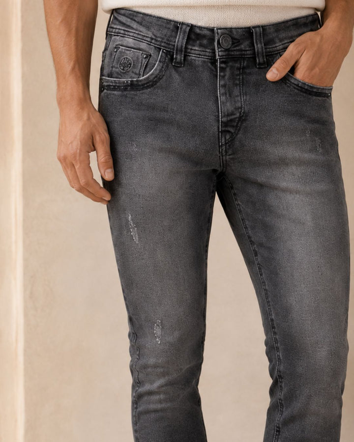 Jean Skinny Hombre Denim Stretch Gris Ahumado