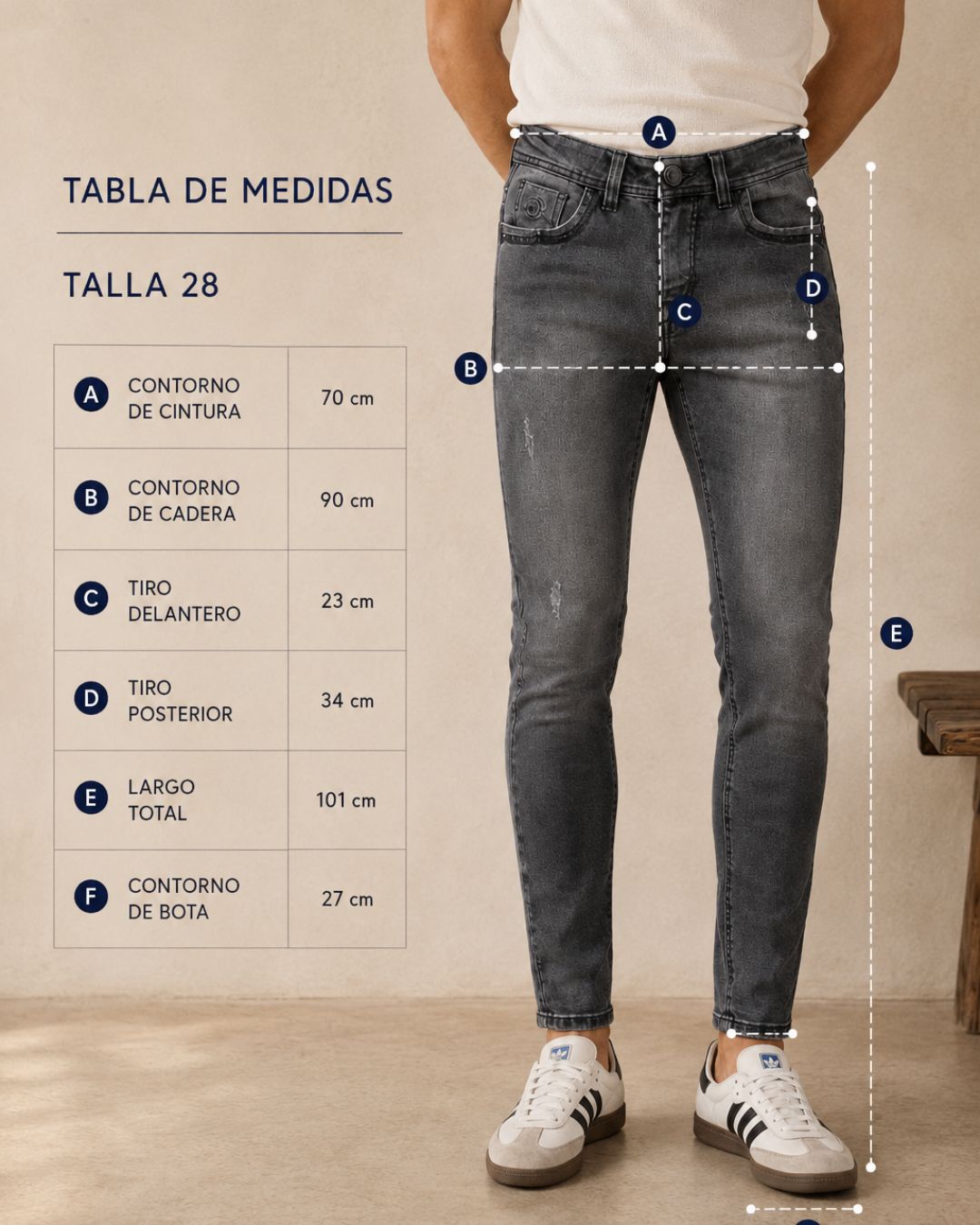 Jean Skinny Hombre Denim Stretch Gris Ahumado