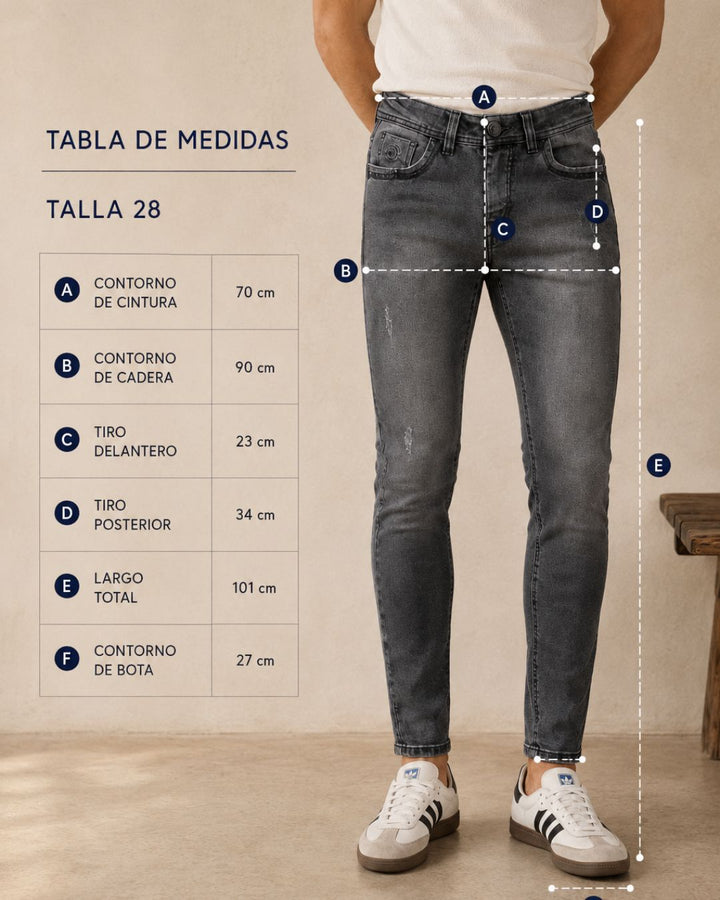 Jean Skinny Hombre Denim Stretch Gris Ahumado