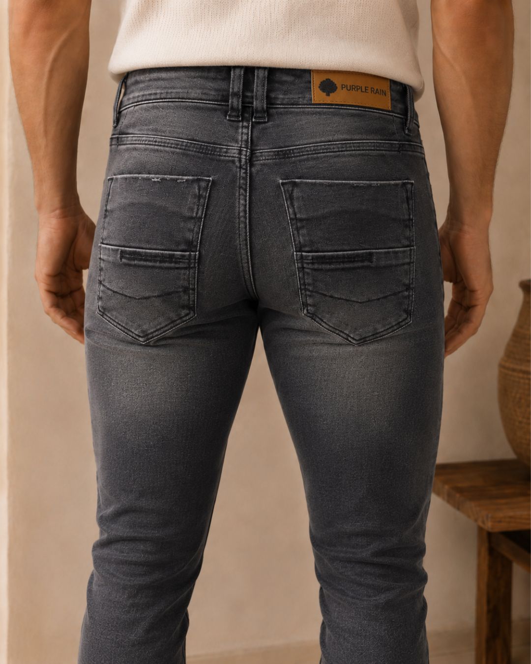 Jean Skinny Hombre Denim Stretch Gris Ahumado