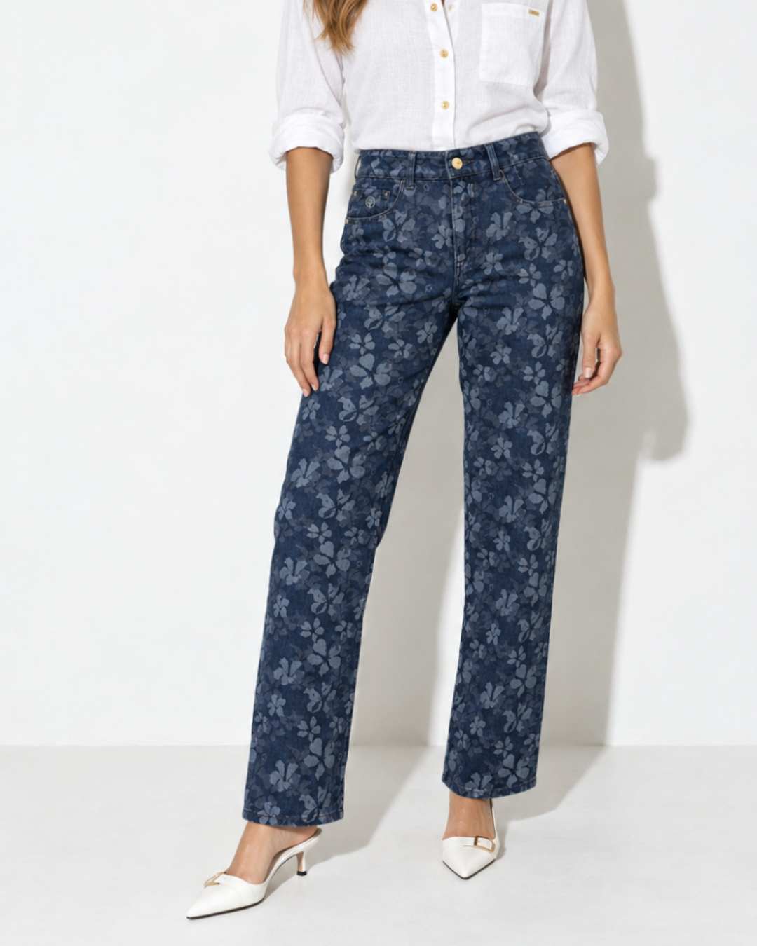 Jean Dama Estampado floral Bota Recta