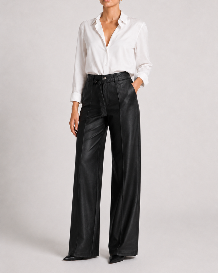 Pantalón  pantalón lyocell mujer, pantalón negro elegante, pantalón wide leg mujer, pantalón tiro alto, pantalón fluido, efecto cuero pantalón premium mujer, pantalón casual elegante, Purple Rain.